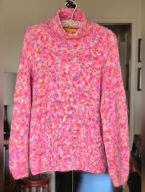 Rose Carmine Mottled Turtleneck Sweater
